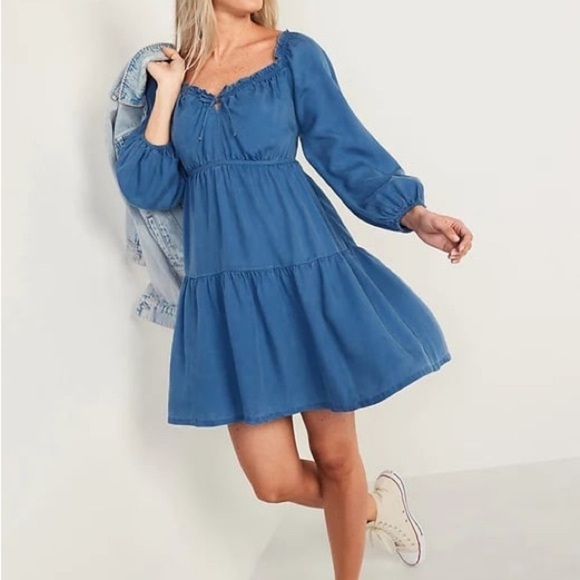 Old Navy Chambray Tie Neck Swing Dress - XS - Picture 1 of 6
